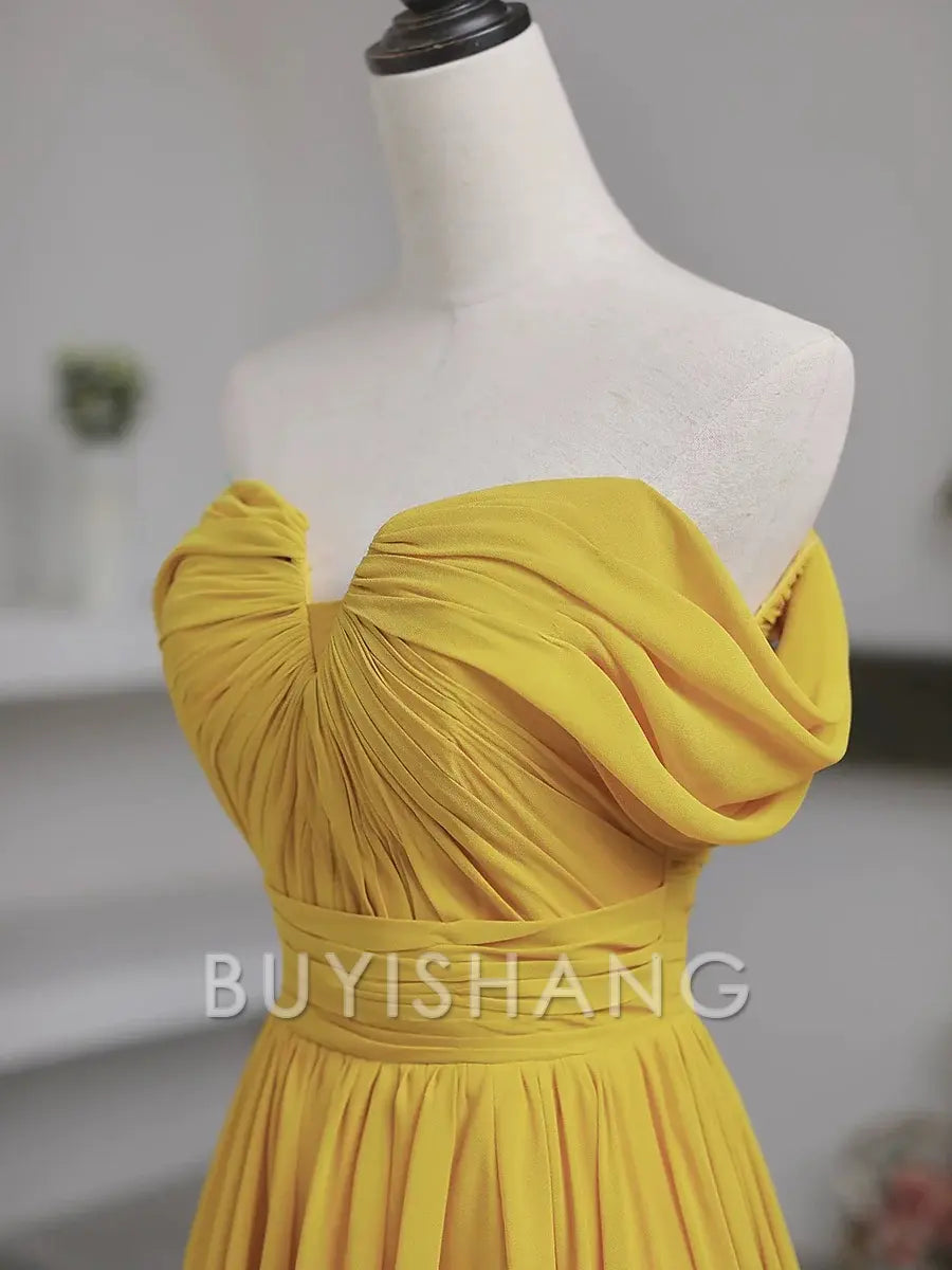 Buyishang Pretty A Line Off The Shoulder Yellow Long Length Evening Dress Prom Dresses